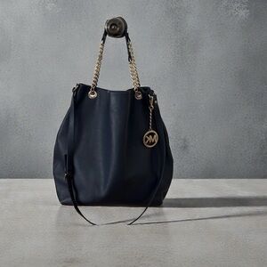 MICHAEL Michael Kors Navy Leather Bag with Gold Accents